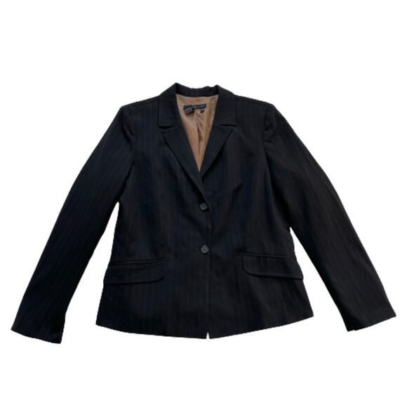 Parellel Black Brown Pinstriped Button Front Career Office Blazer Jacket Size 14 - Picture 10 of 10